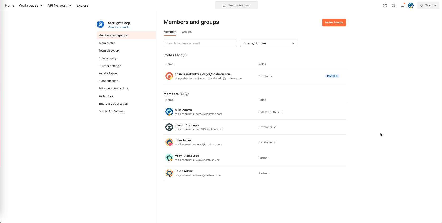 Manage partners in the team using Team settings