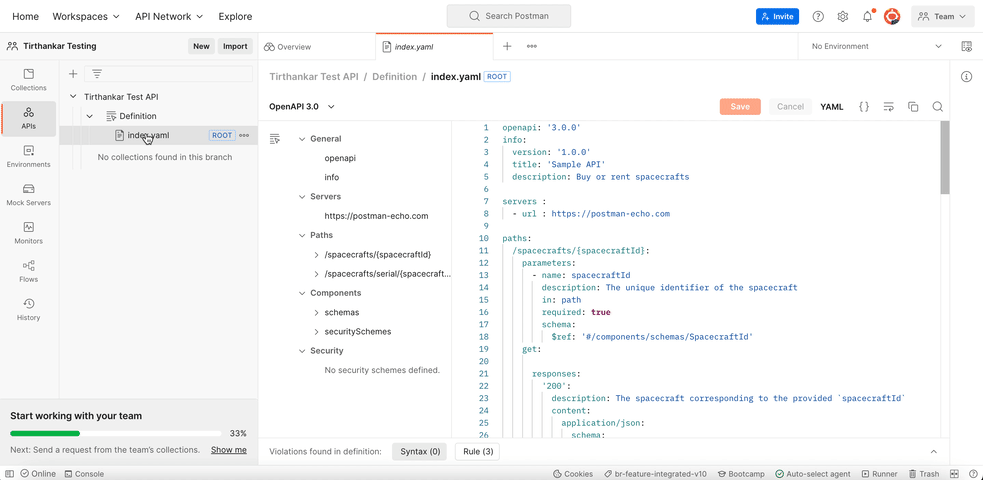 gif of Security violations for API definitions