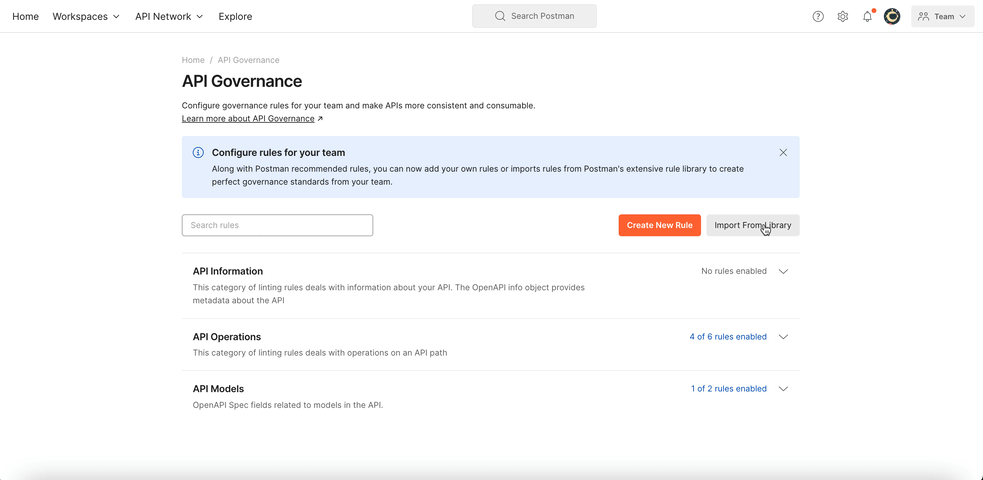 gif of Enable or disable governance rules for your team