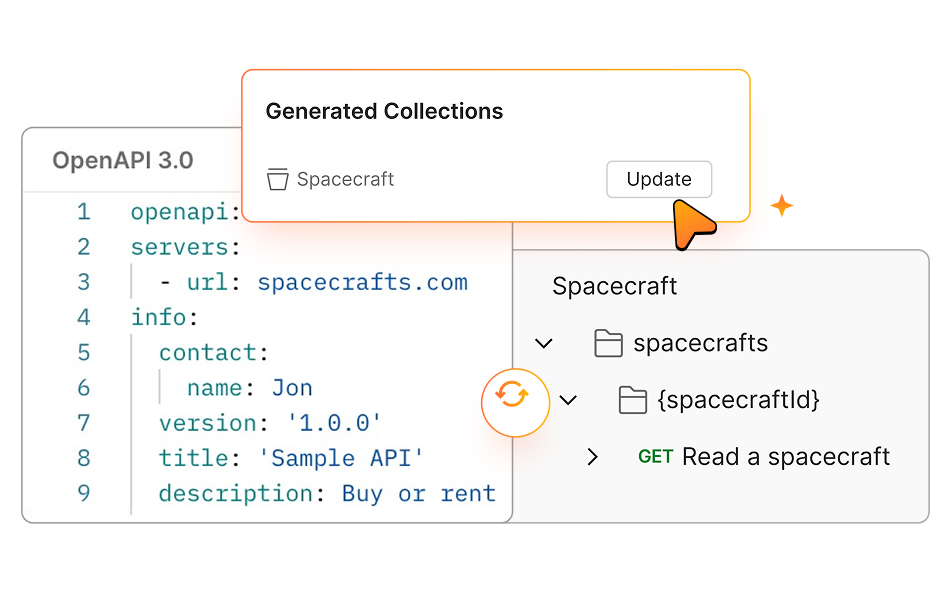 Postman Spec Hub interface displayed across multiple devices with security shields, checkmarks, and padlock icons representing API governance and compliance