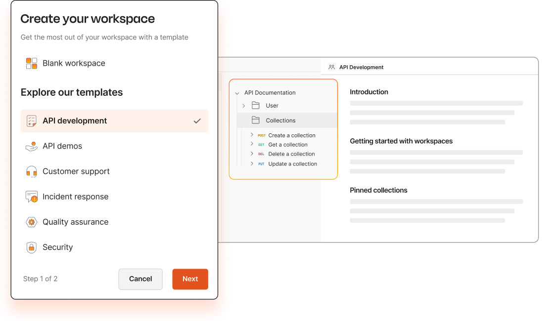 Create your workspace in Postman. Illustration.