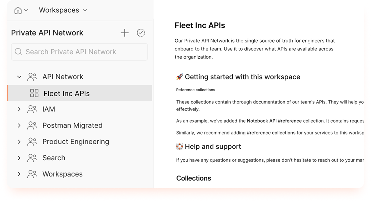 Postman API Distribution dashboard showing 58 total projects, 45 specs at 100% conformance, 12 CI tests, and 262 monitors