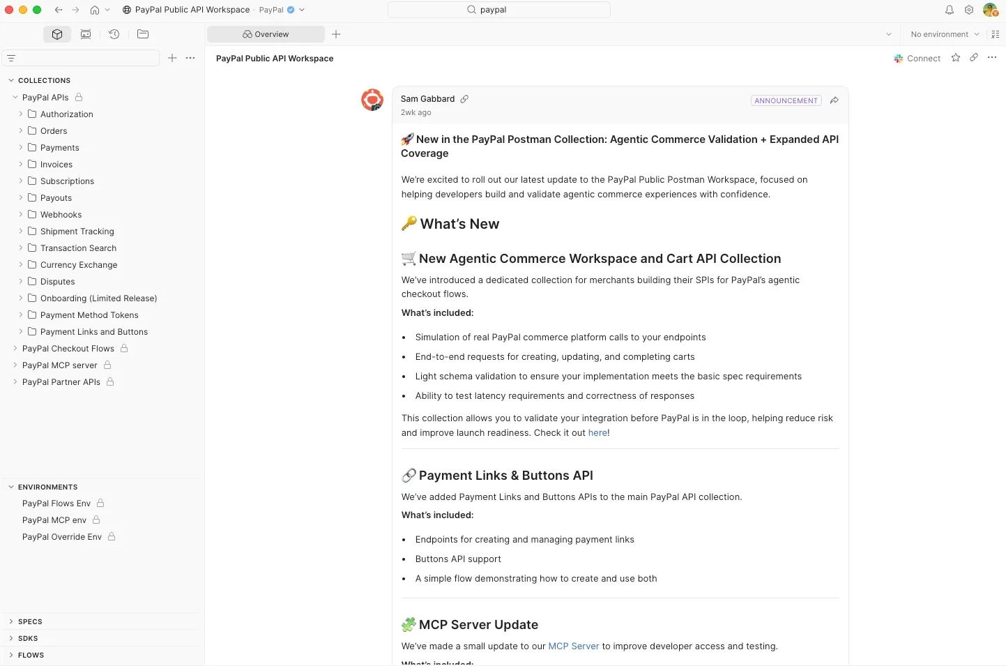 PayPal Public Workspace on the Postman API Network