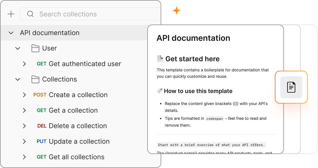 Postman API documentation. Illustration.