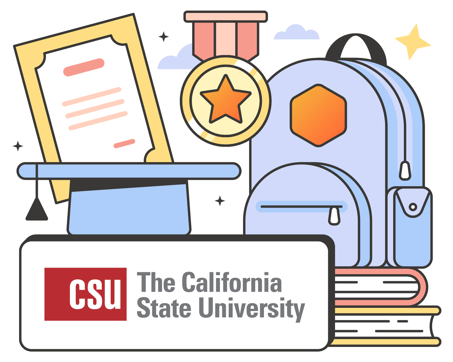 Postmanaut working with California State University A P I. Illustration.