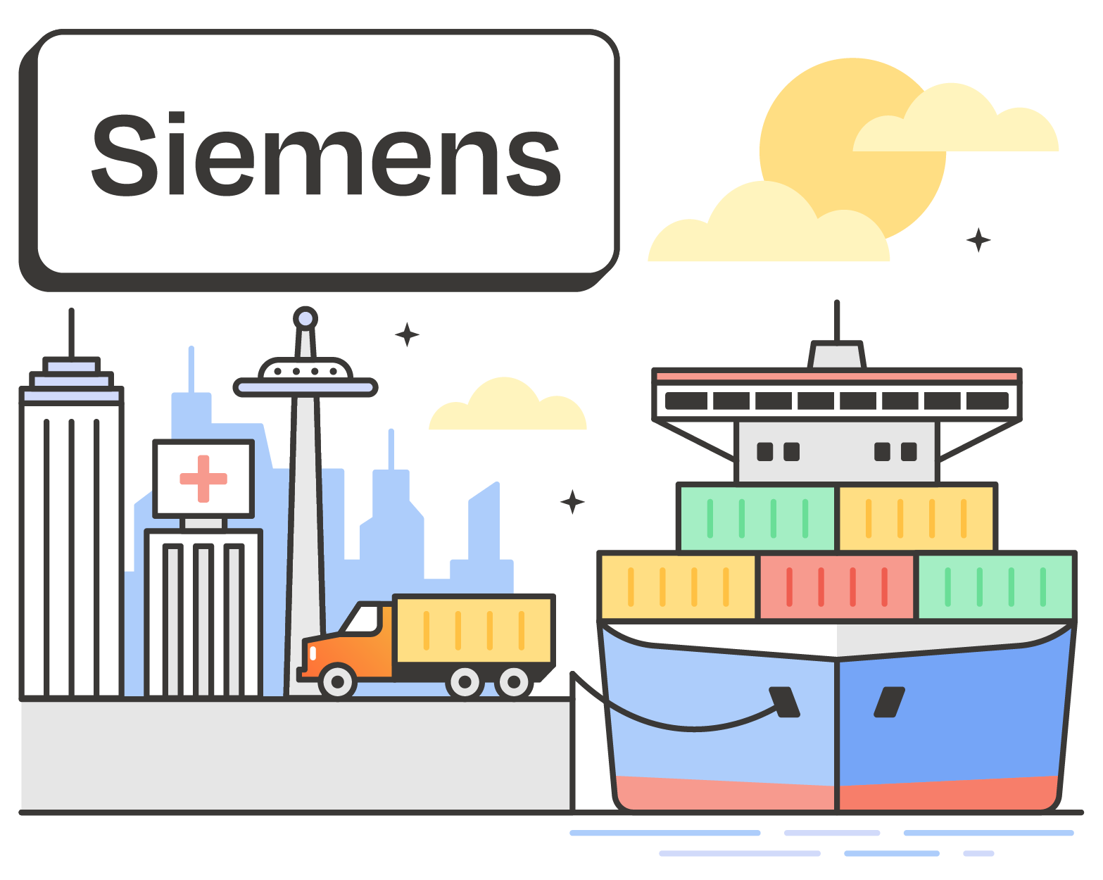 Postmanaut working with Siemens A P I. Illustration.
