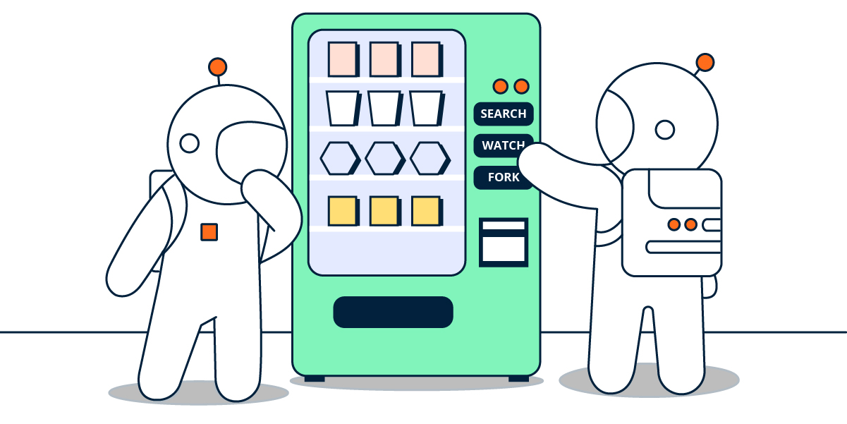 Postmanaut and API Network vending machine. Illustration.