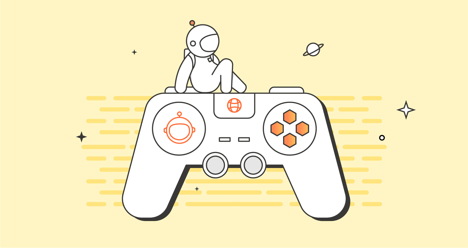 Postmanaut sitting on a gaming controller. Gif.