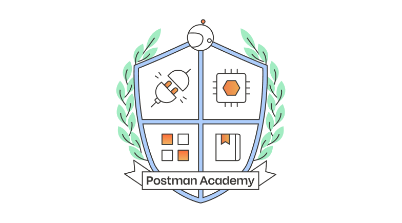 Postman API client interface illustration with tools and astronaut character