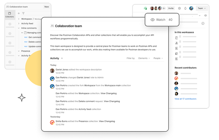 Illustration showing Postman collaborative features in a screenshot.