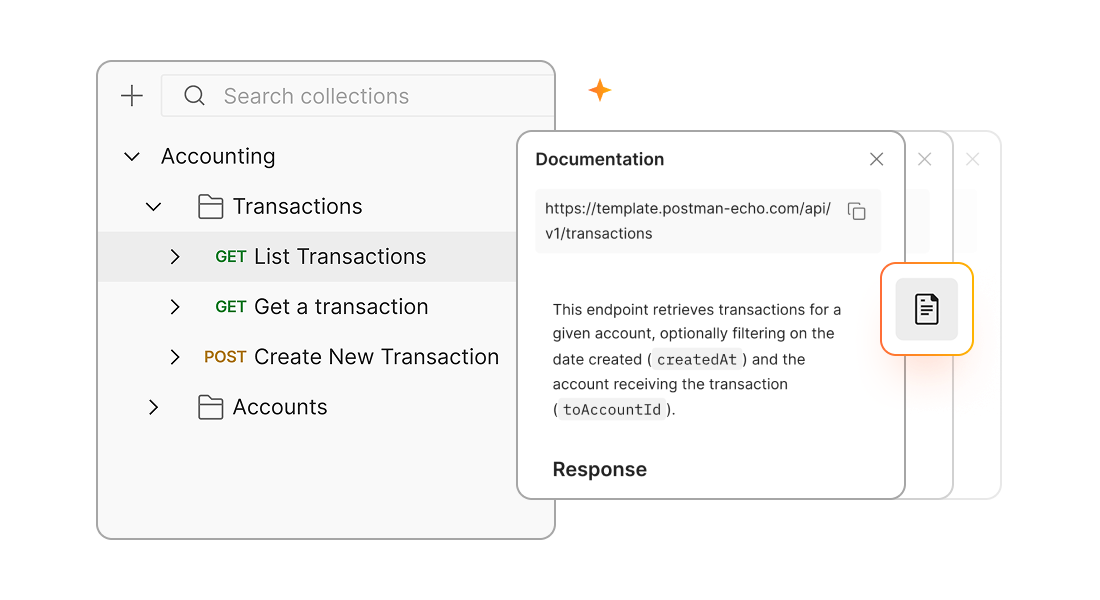 Illustrated screenshot of the documentation modal