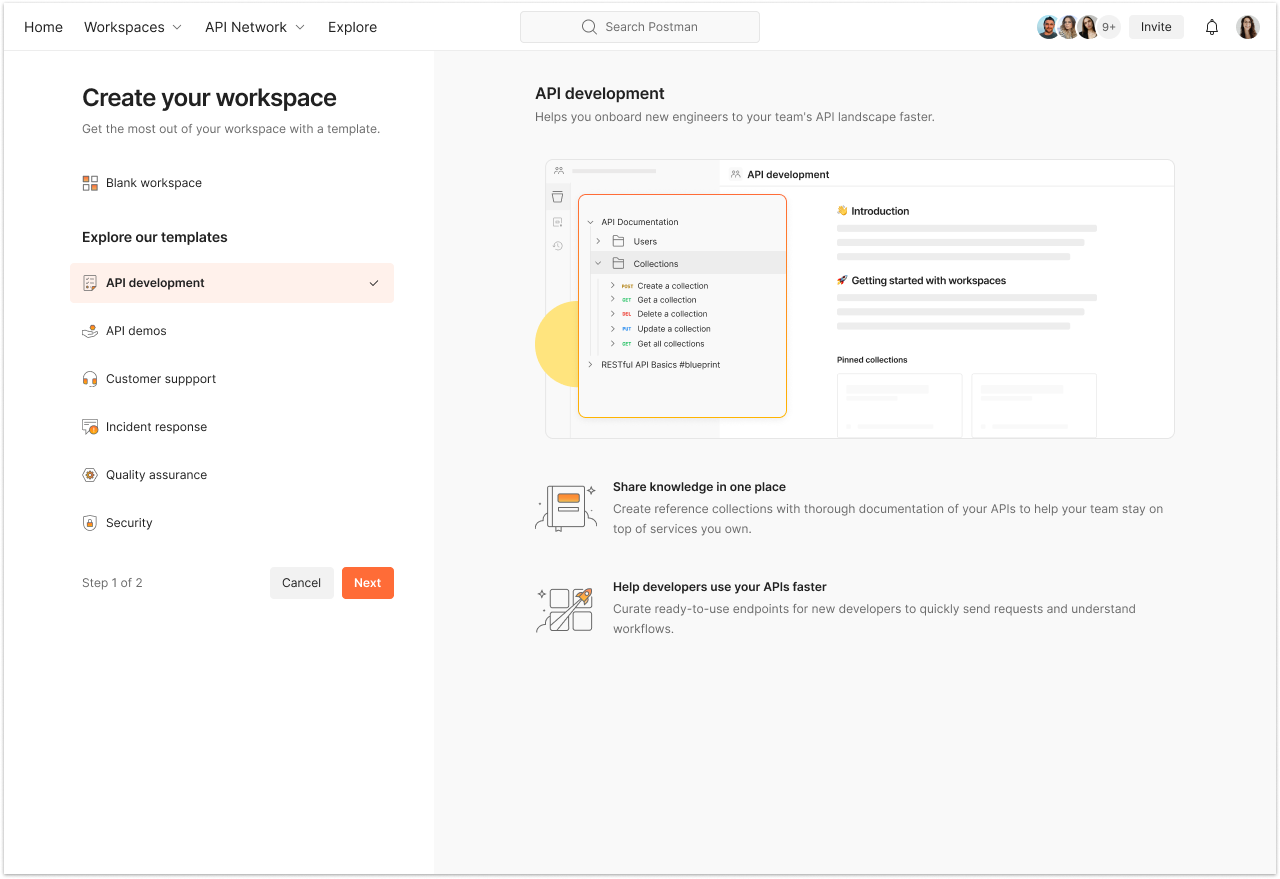 Create your workspace in Postman. Illustration.