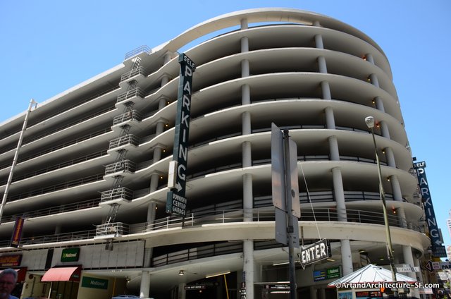 View of the entrance to the Mason Parking Garage. Photograph