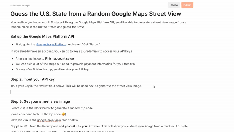 Example publishing a Notebook. Gif.